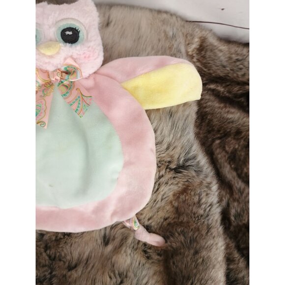 Bearington Wee Lil' Hoots Baby Pink Owl Lovey Yellow Round Knotted Plush 10in - Picture 5 of 7